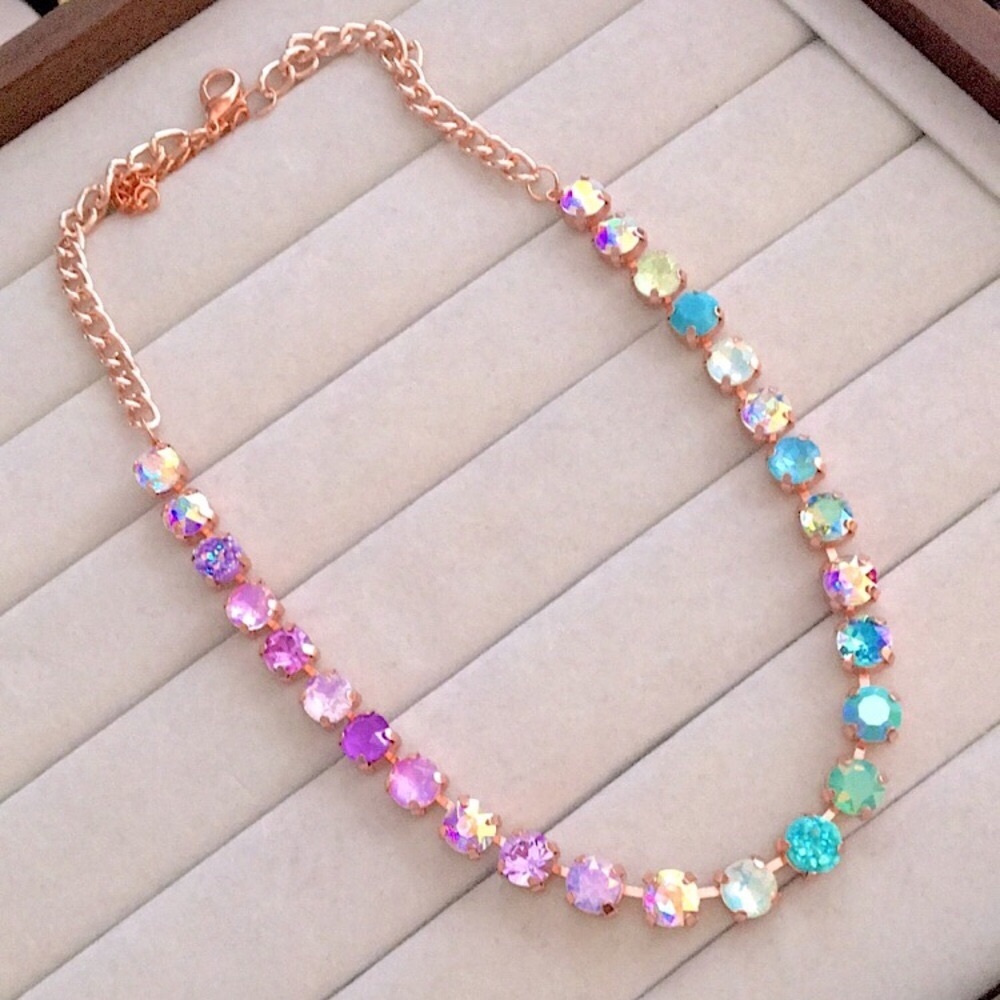 Turquoise + Iridescent Purple Opal Ombre Rose Gold Crystal Statement Necklace - Picture 2 of 9